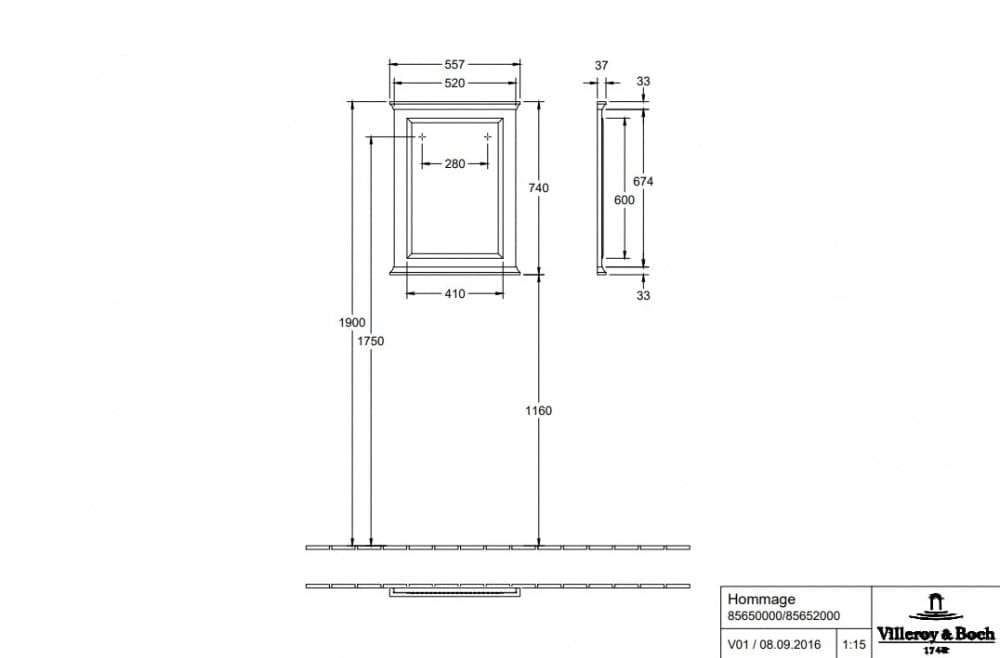 Зеркало Villeroy&Boch Hommage 856500MT белый матовый