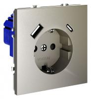 Розетка с заземлением и со шторкой и 2хUSB type A и C без рамки Voltum S70 VLS040504
