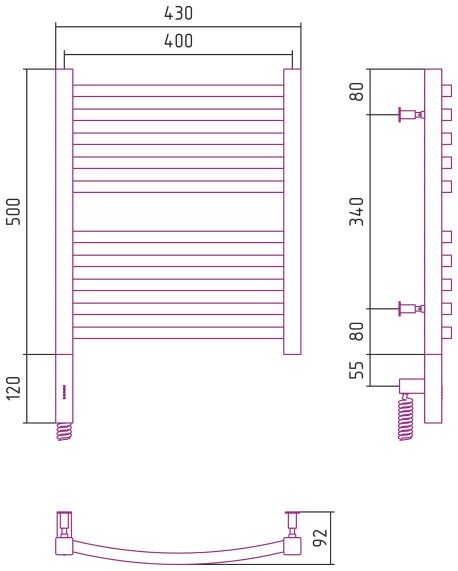 Электрический полотенцесушитель Сунержа Аркус 3.0 500х400 00-5704-5040