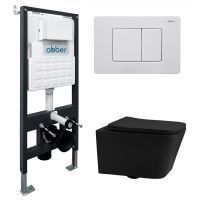 Комплект унитаза с инсталляцией Abber Rechteck AC1201MB-AC0105-AC0120MW с белой матовой клавишей