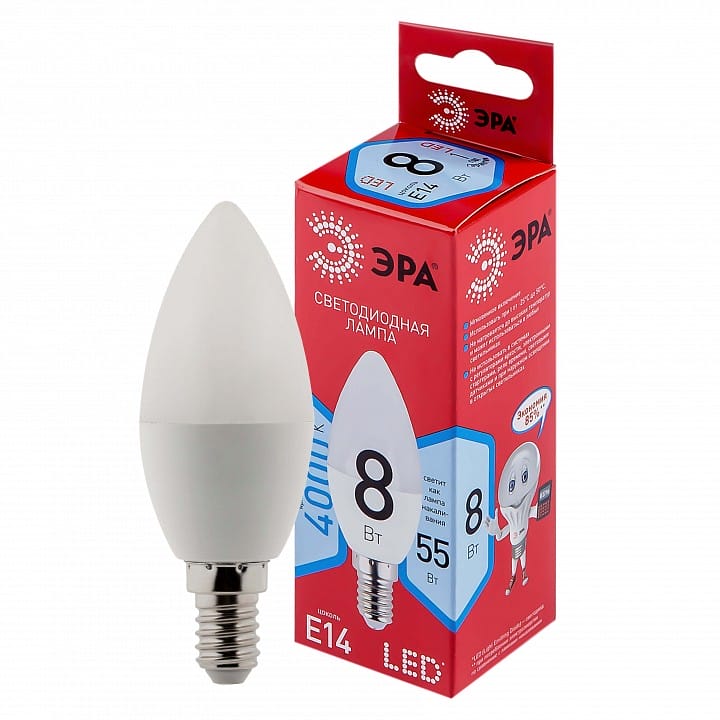 Лампа светодиодная Эра  E14 8Вт 4000K LED B35-8W-840-E14 R