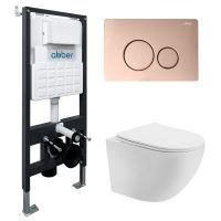 Комплект унитаза с инсталляцией Abber Bequem AC1100T-AC0105-AC0121RG с клавишей смыва золото розовое