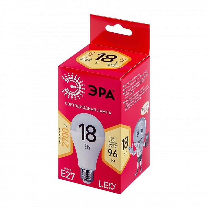 Лампа светодиодная Эра  E27 18Вт 2700K LED A65-18W-827-E27 R