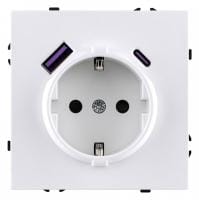 Розетка с заземлением и со шторкой и 2хUSB type A и C, без рамки Kollinger Eclipse EC-016WH