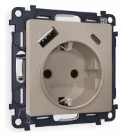 Розетка с заземлением и 2хUSB type A и C без рамки Ambrella Volt Quant MA370010
