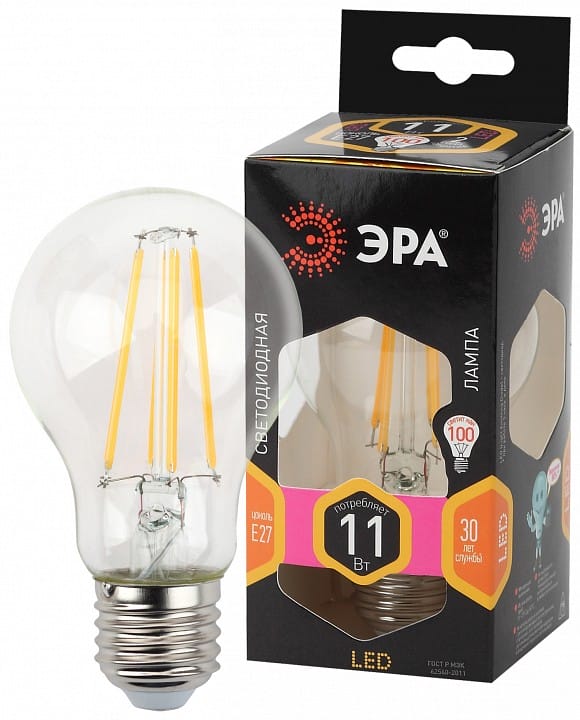 Лампа светодиодная Эра F-LED E27 11Вт 2700K F-LED A60-11W-827-E27