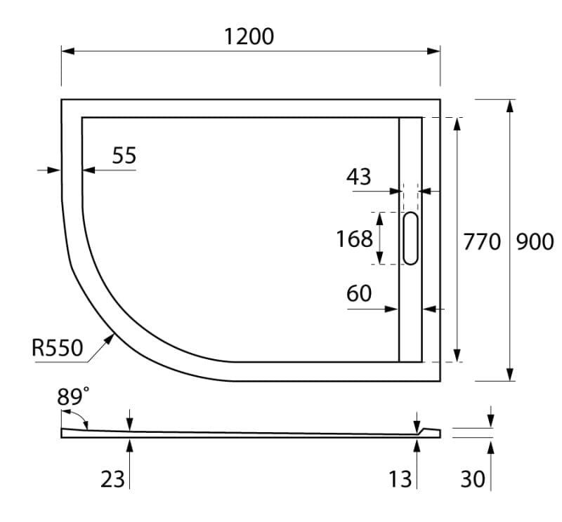 Душевой поддон Cezares TRAY-AS-RH-120/90-550-30-W-R