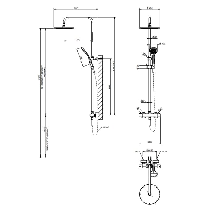 Душевая стойка Gessi Minimalistic Shower 35175#246 золото