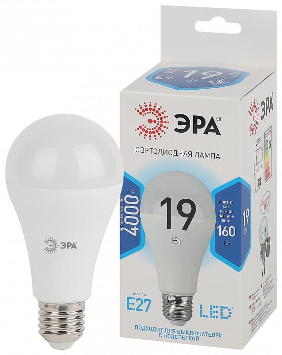 Лампа светодиодная Эра Стандарт E27 19Вт 4000K LED A65-19W-840-E27