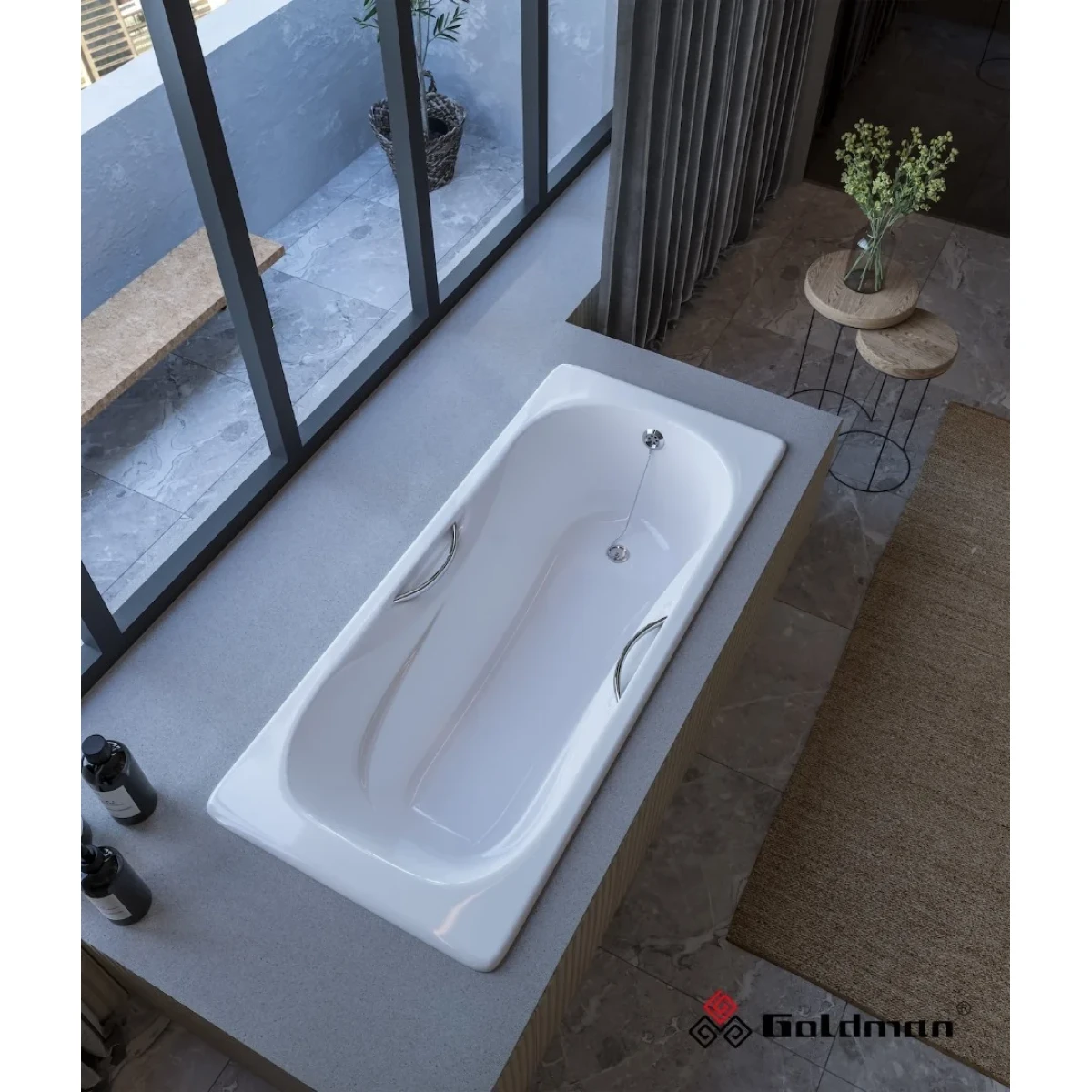 Ванна чугунная Goldman Donni DN14075H 140x75 см, с отверстиями под ручки, белый