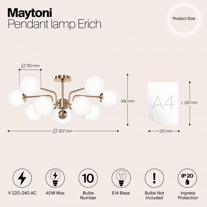 Люстра на штанге Maytoni Эрих MOD221PL-10G