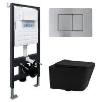 Комплект унитаза с инсталляцией Abber Rechteck AC1201MB-AC0105-AC0120MCH с клавишей смыва матовый хром