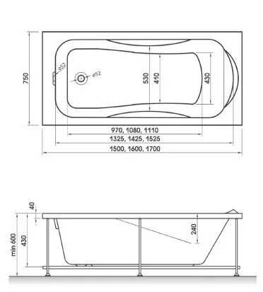 Акриловая ванна Relisan Elvira 150х75 Гл000000978 белый