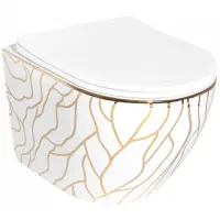 Унитаз подвесной Rea Carlos REA-C8767 безободковый, с сиденьем микролифт, белый/золото