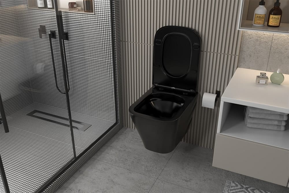 Комплект унитаза с инсталляцией Abber Rechteck AC1201MB-AC0105-AC0121MB с черной матовой клавишей