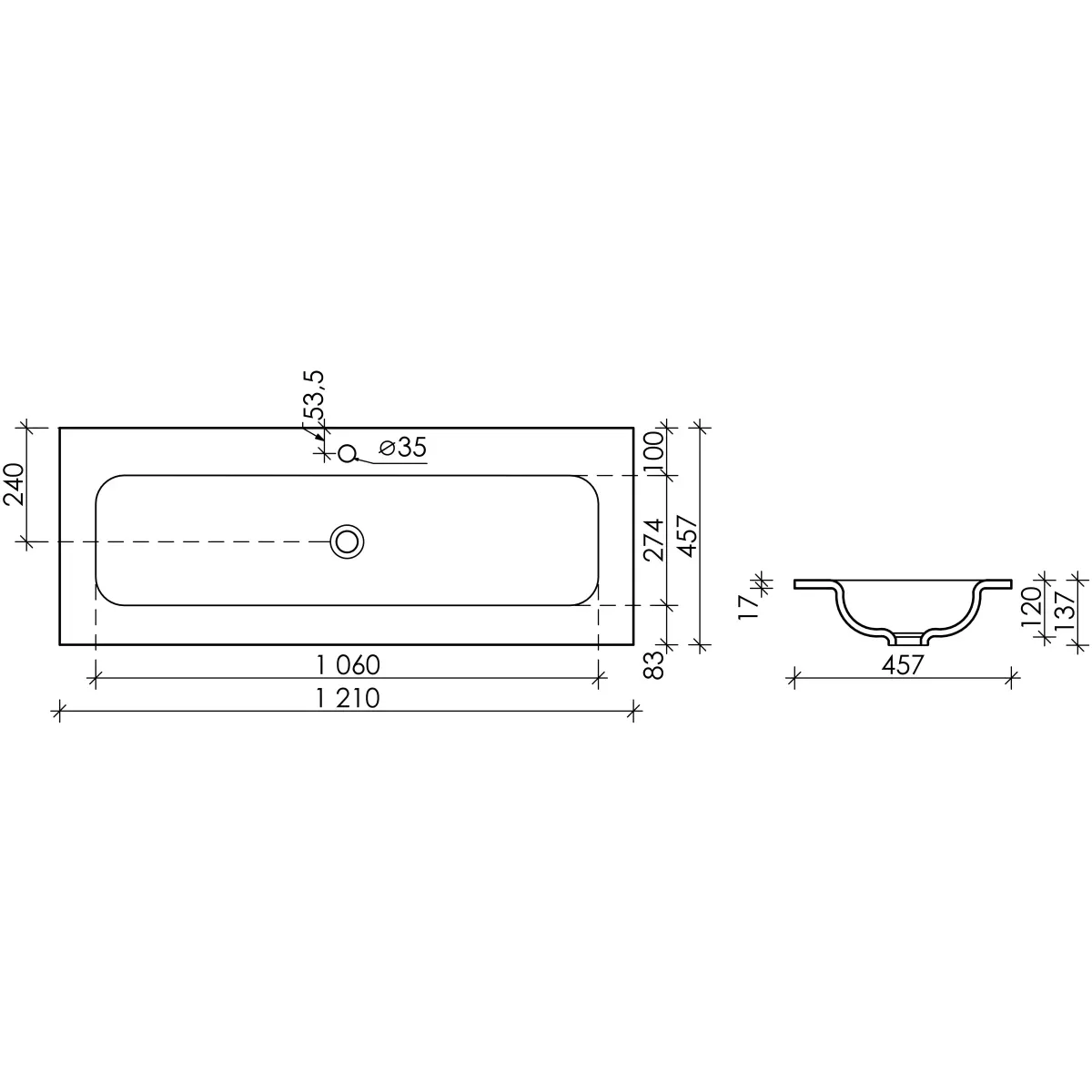 Раковина Ceramica Nova Grace CN7017MB 121x45,7 см, накладная, черный матовый