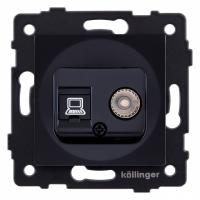 ТВ-розетка и розетка Ethernet RJ-45 без рамки Kollinger  REA-012BK