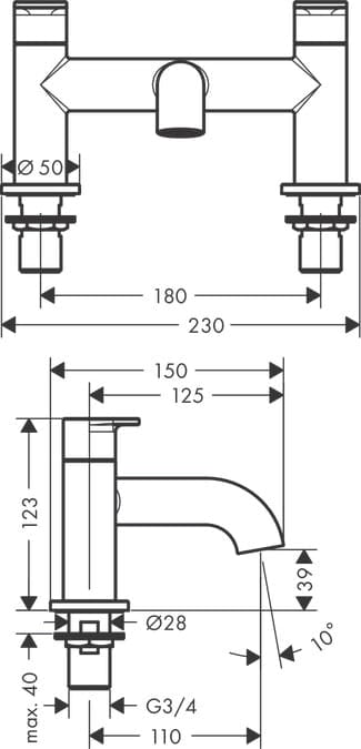 Смеситель для ванны hansgrohe Vernis Blend 71442000 на 2 отверстия хром