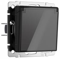 Розетка влагозащищенная с заземлением и со шторками без рамки с крышкой Werkel черный акрил W1171248