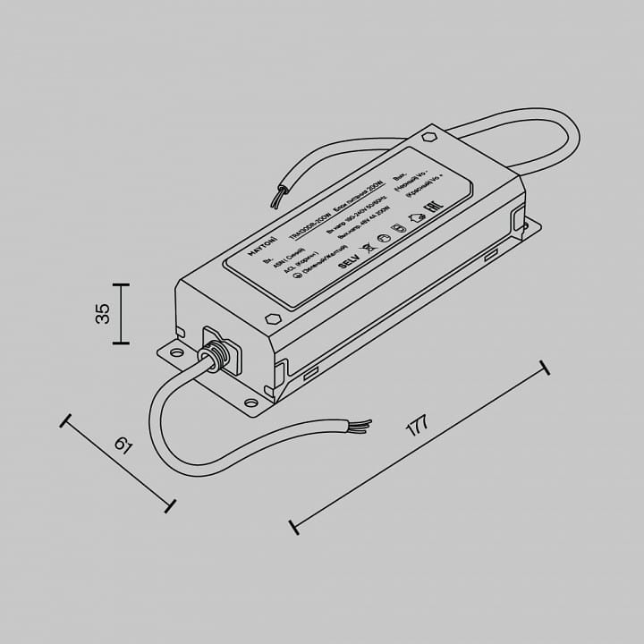 Блок питания с проводом Maytoni Technical Power Supply Parity TRA130DR-200W