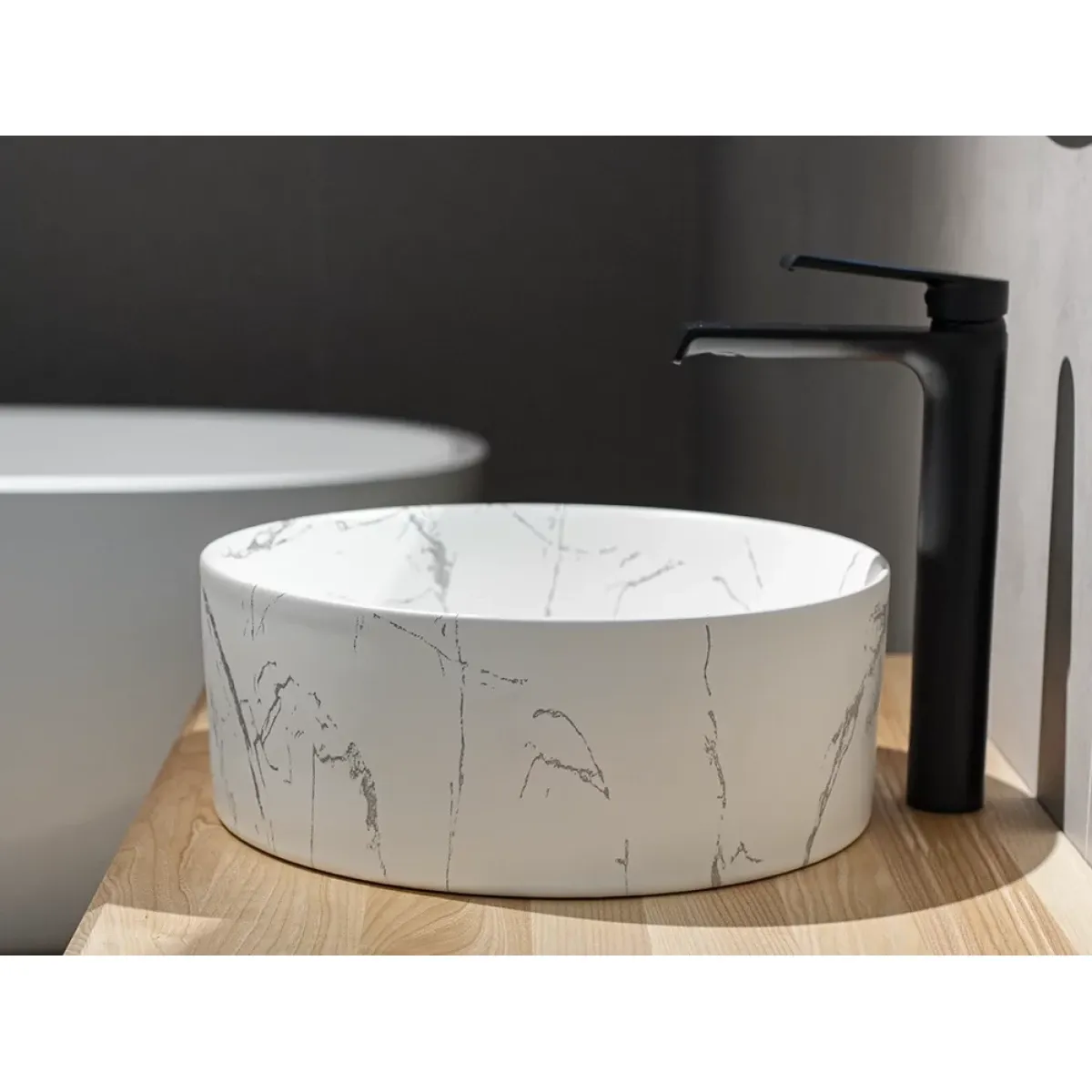 Раковина-чаша CeramaLux C1112 36,5x36,5 см, накладная, белый мрамор