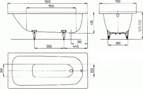 Стальная ванна Kaldewei Saniform Plus 361-1 150x70 111600013001 белый, easy-clean