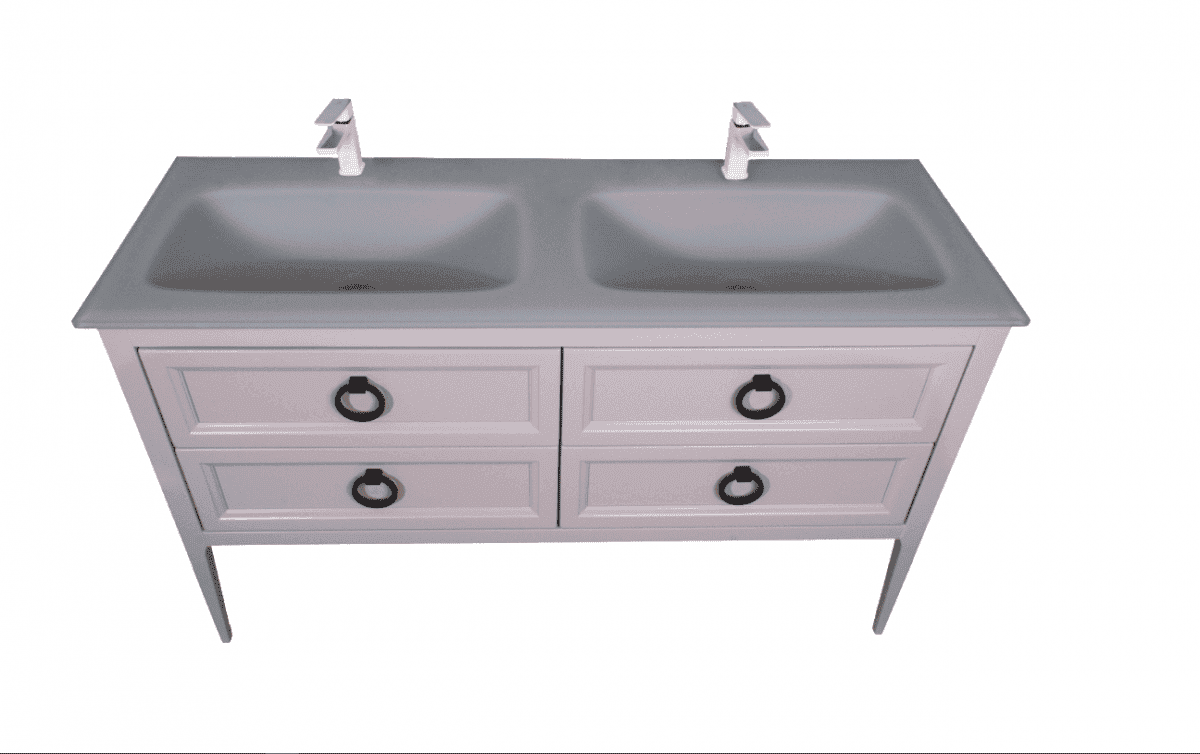 Тумба с двумя раковинами Bagno Piu Vintage 140 розовый матовый/черный