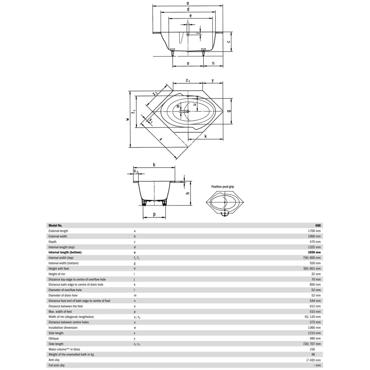 Ванна стальная Kaldewei Twin Pool 660 228100010001 170x100 см, альпийский белый