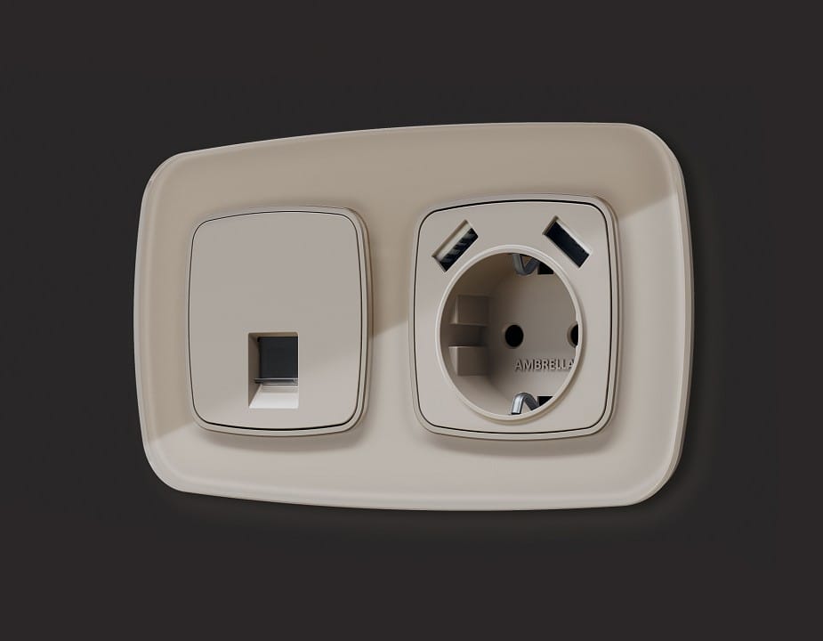Розетка Ethernet RJ-45 и со шторками, без рамки Ambrella Volt OMEGA MO372005