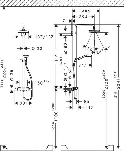 Душевая стойка hansgrohe Croma Select E180 27253400