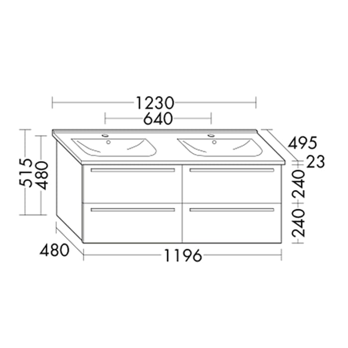 Тумба с двумя раковинами Burgbad Essento 123 SEKP123F1749G0090C0001*1 песочный глянцевый