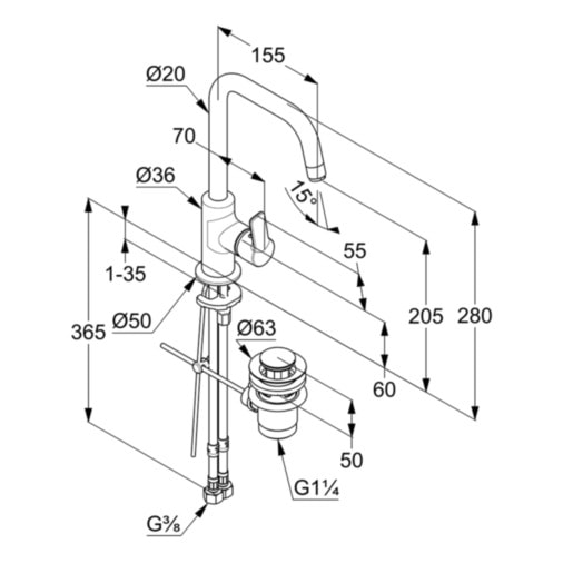 Смеситель для раковины Kludi PURE&EASY 370230565 хром