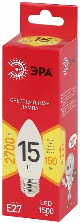 Лампа светодиодная Эра  E27 15Вт 2700K LED B35-15W-827-E27 R