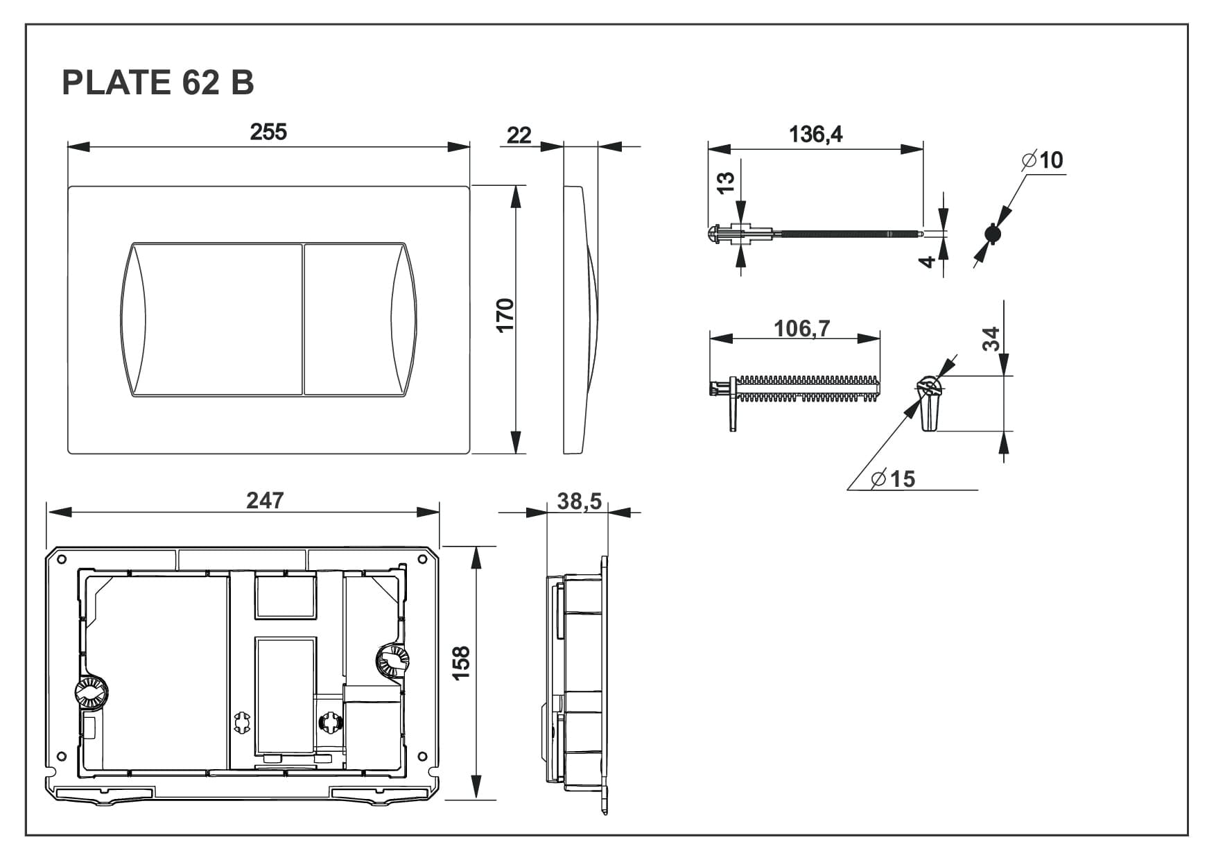 Клавиша смыва для инсталляции Roca Active 62B 8901160B0 белая
