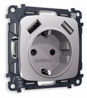 Розетка с заземлением и 2хUSB type A без рамки Ambrella Volt Quant MO509010