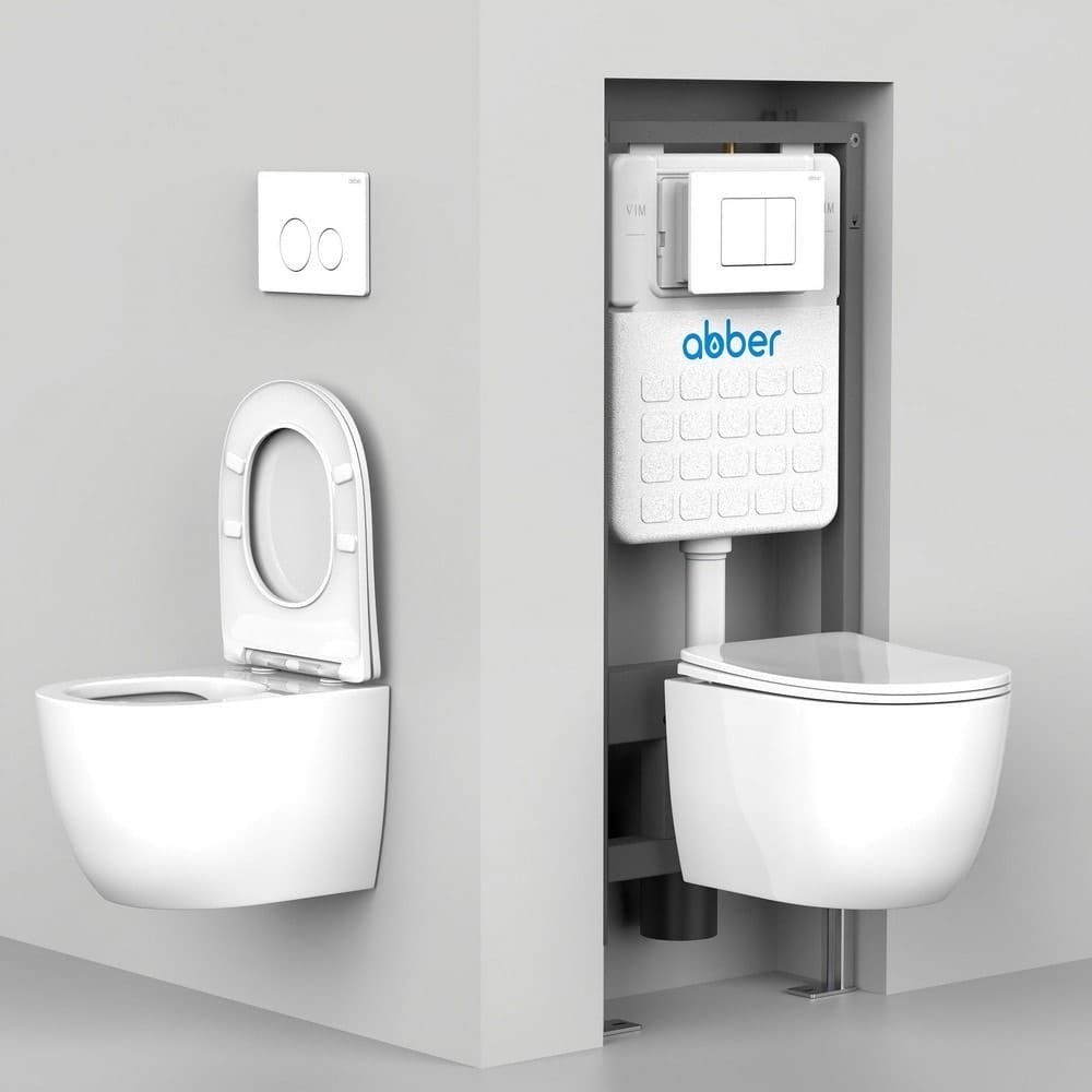 Комплект унитаза с инсталляцией Abber Bequem AC1100T-AC0105-AC0121NG с клавишей никель