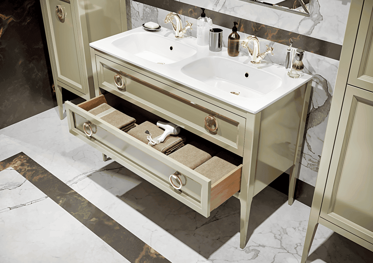 Тумба с двумя раковинами Bagno Piu Vintage 120 глянцевый оливковый/золото