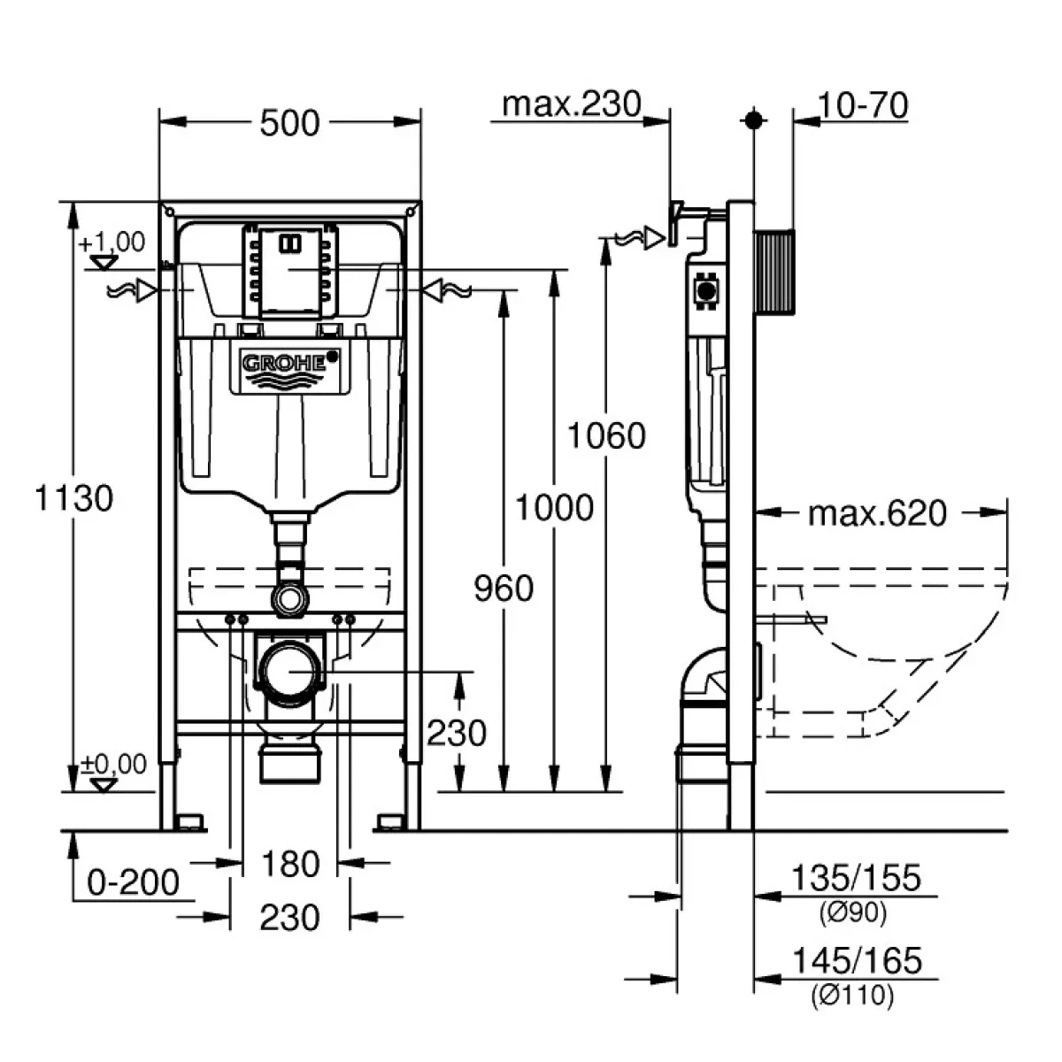 Инсталляция для унитаза Grohe Rapid SL 39750001 ревизионный короб размер S