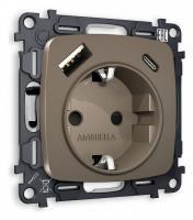 Розетка с заземлением и 2хUSB type A и C без рамки Ambrella Volt Quant MO640010