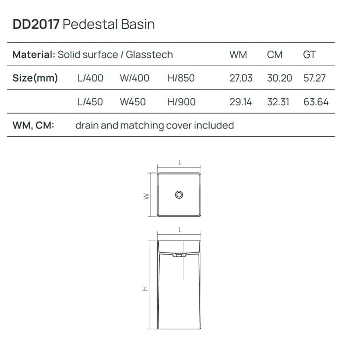 Раковина Dea Design Pedestal Basin 45 DD2017 450 3 серый