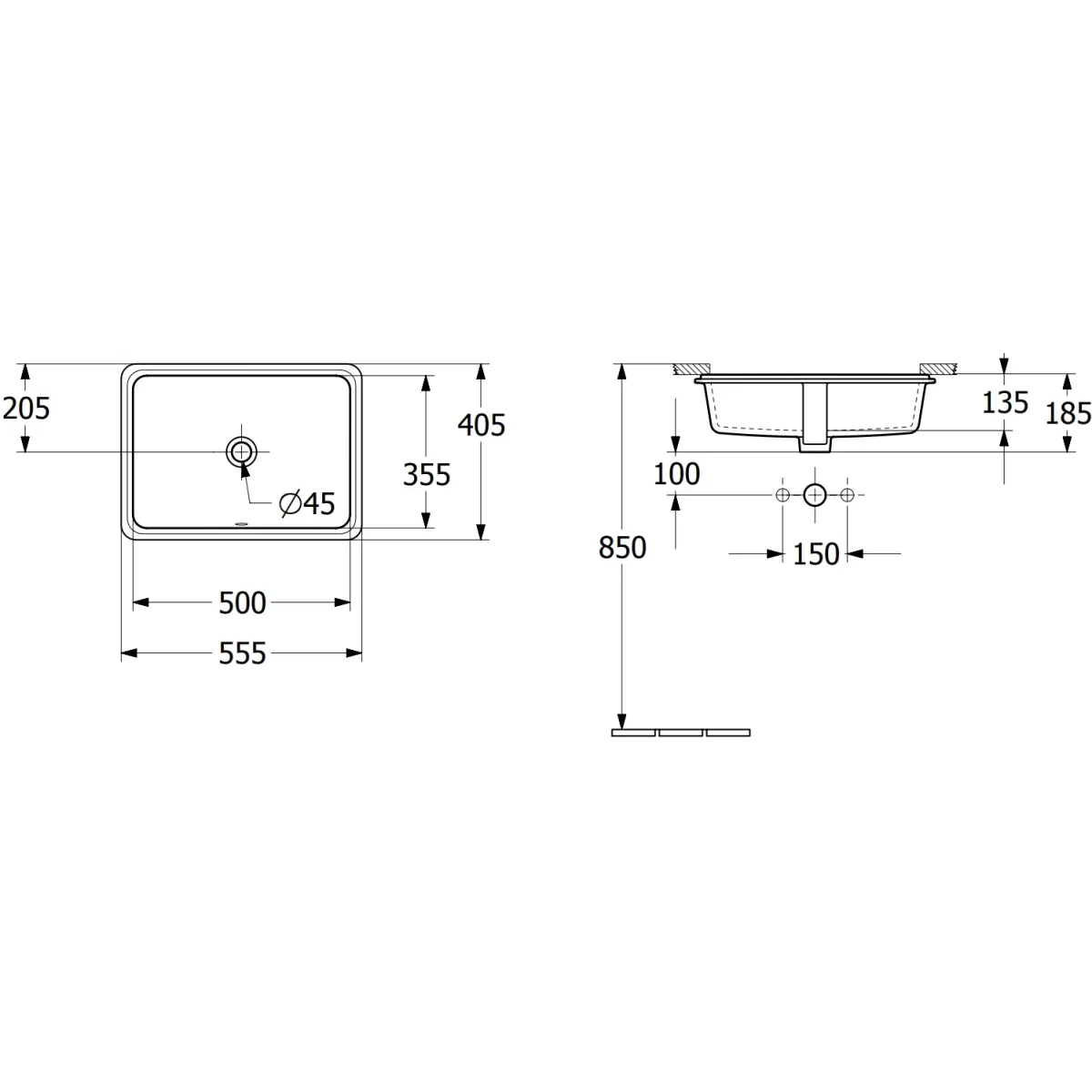 Раковина Villeroy & Boch Tube 41525001 55,5x40,5 см, встраиваемая снизу, альпийский белый