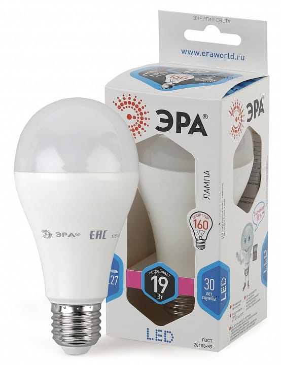 Лампа светодиодная Эра Стандарт E27 19Вт 4000K LED A65-19W-840-E27