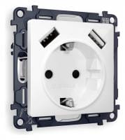 Розетка с заземлением и со шторкой и 2хUSB type A, без рамки Ambrella Volt ALFA MA109010