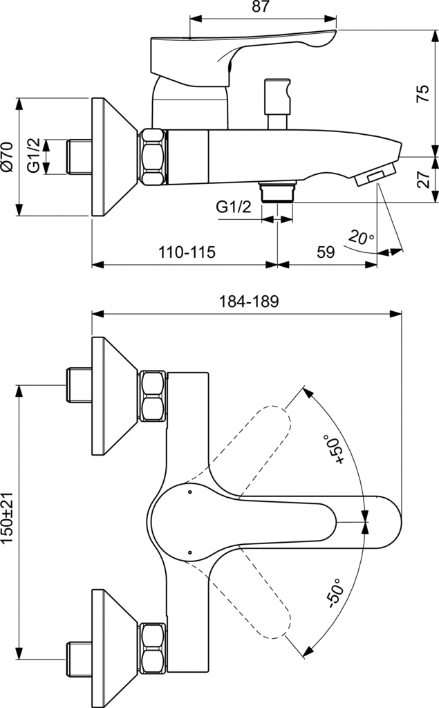 Смеситель для ванны и душа Ideal Standard Dot 2.0 BC326AA