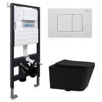 Комплект унитаза с инсталляцией Abber Rechteck AC1201MB-AC0105-AC0120MW с белой матовой клавишей