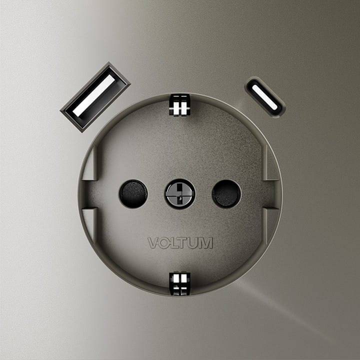 Розетка с заземлением и со шторкой и 2хUSB type A и C, без рамки Voltum S70 VLS040504