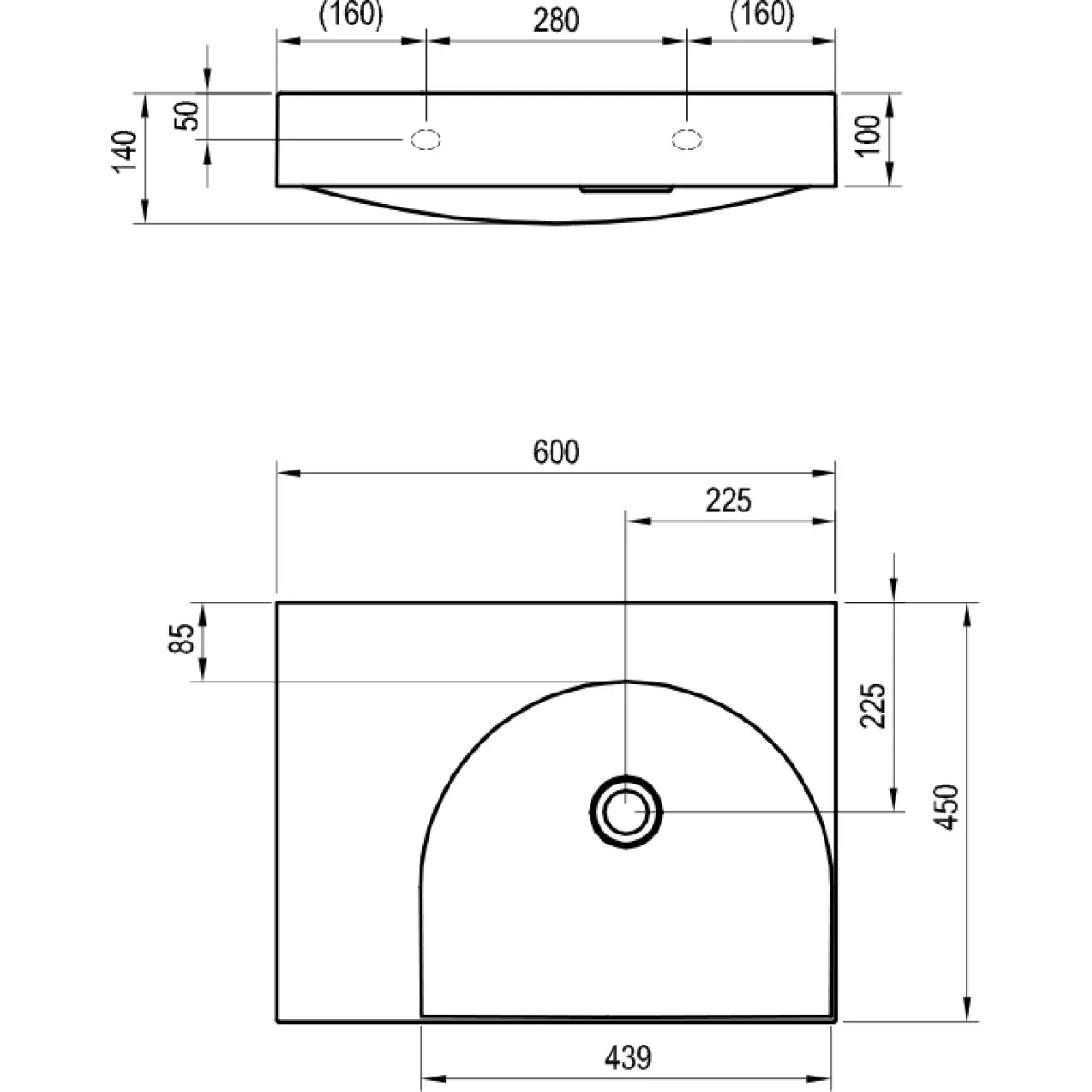 Раковина Ravak Lite XJXL1360000 60x45 см L, накладная, подвесная, белый