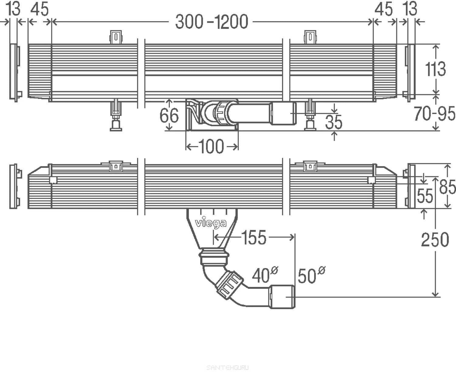 Душевой лоток Viega Advantix Vario 120x20 736736