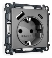 Розетка с заземлением и 2хUSB type A и C, без рамки Ambrella Volt ALFA MA660010