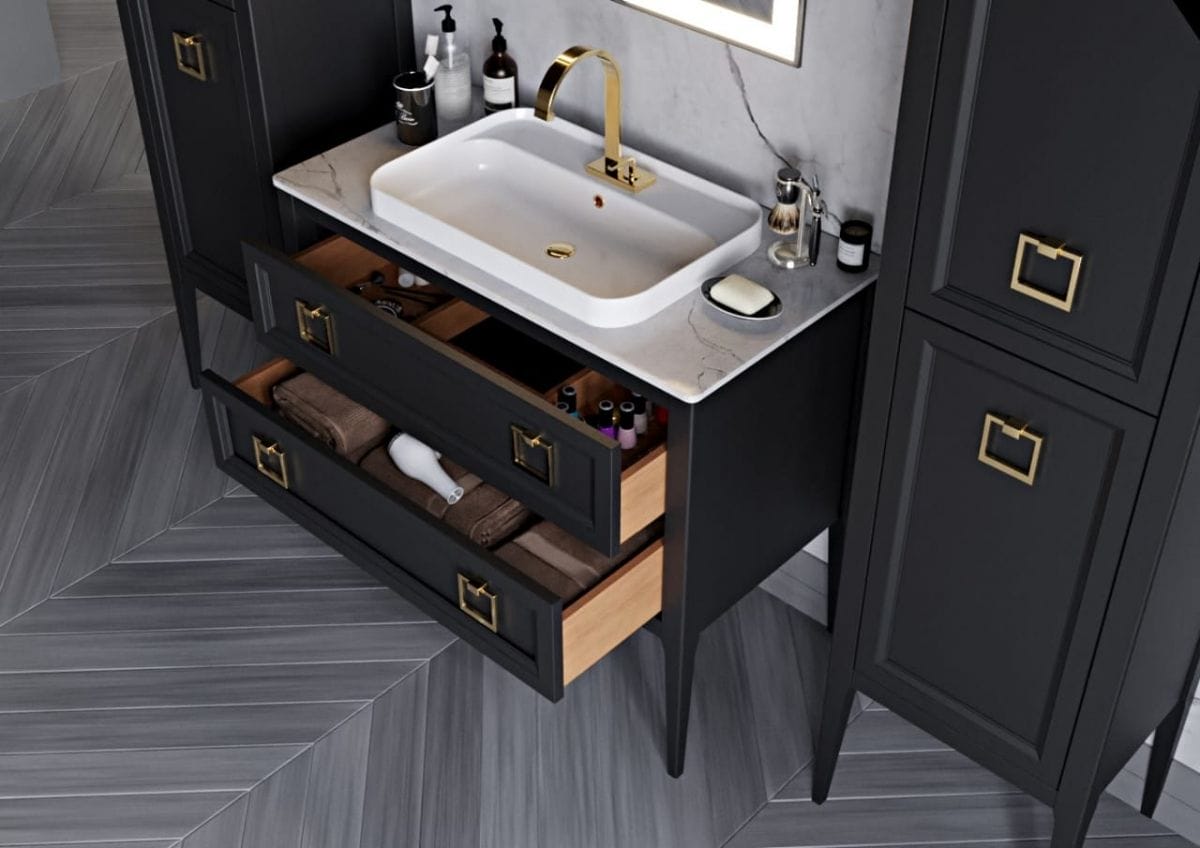 Тумба с раковиной Bagno Piu Vintage 86 матовый антрацит